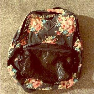 Floral backpack with sequins on pocket